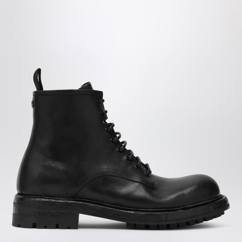Black lace-up leather ankle boot