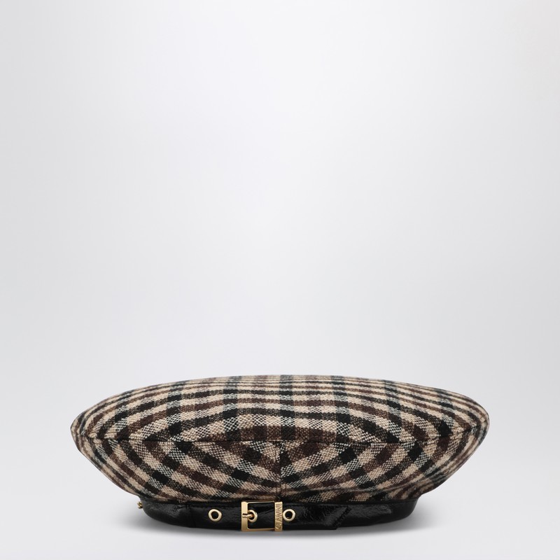 Brown check wool beret