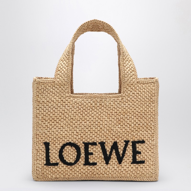 Loewe Font Tote Small Raffia Bag In Sand