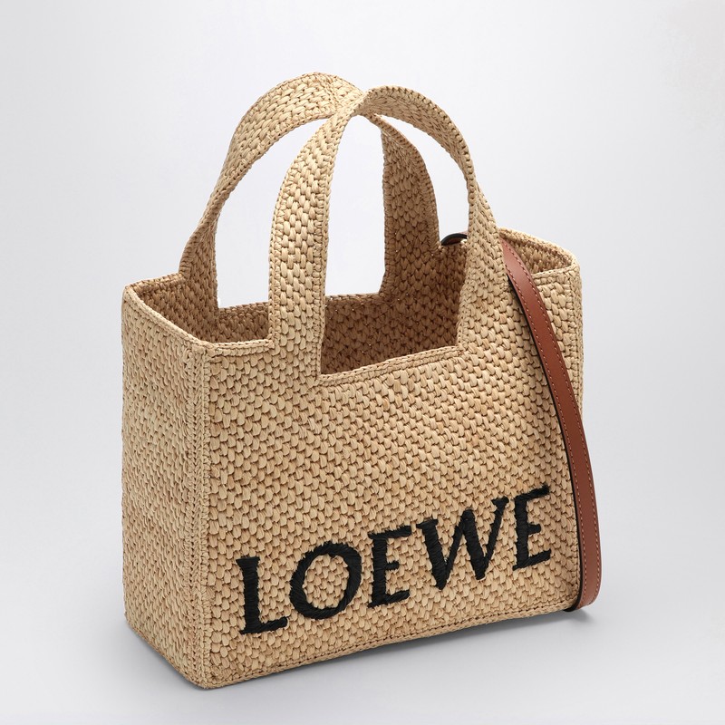 Loewe Font Tote Small Raffia Bag In Sand