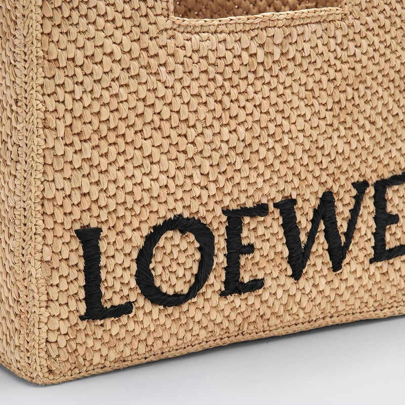 Loewe Font Tote Small Raffia Bag In Sand