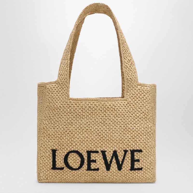 Loewe Medium  Font Tote Bag In Raffia In Sand