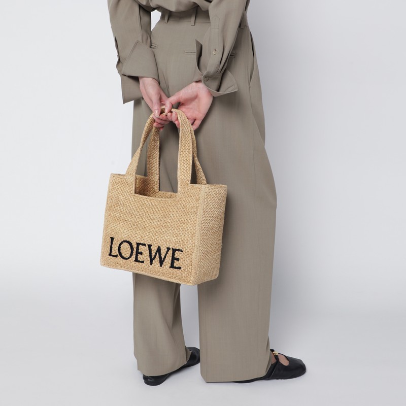 Loewe Medium  Font Tote Bag In Raffia In Sand