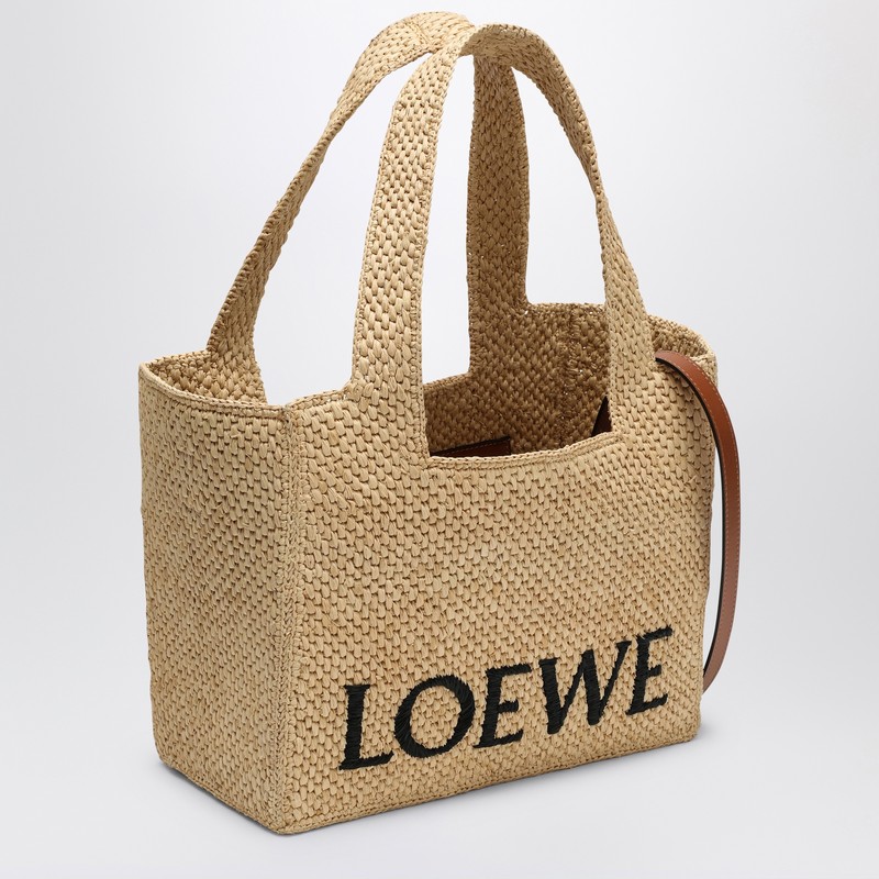 Loewe Medium  Font Tote Bag In Raffia In Sand
