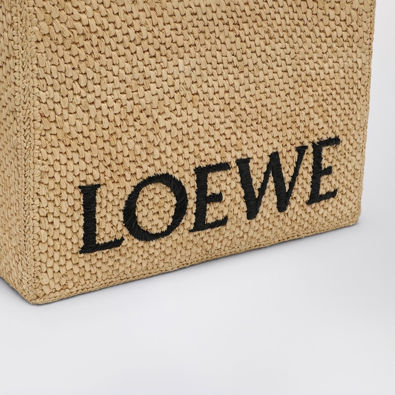 Loewe Medium  Font Tote Bag In Raffia In Sand