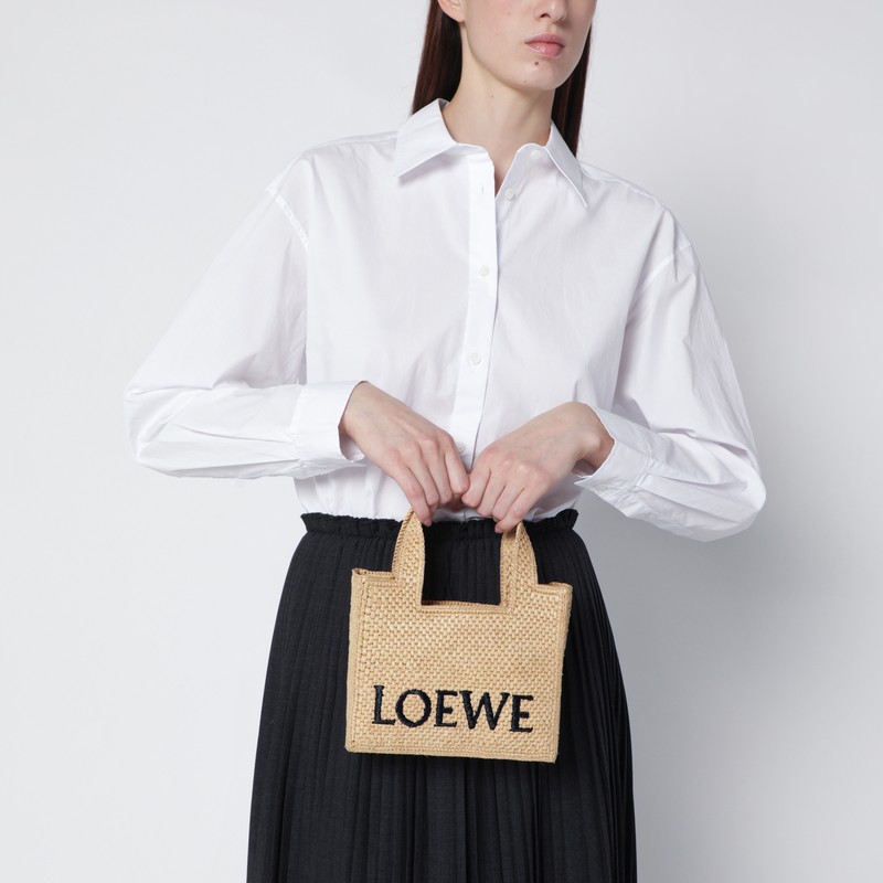 Loewe Font Tote Mini Raffia Bag In Sand