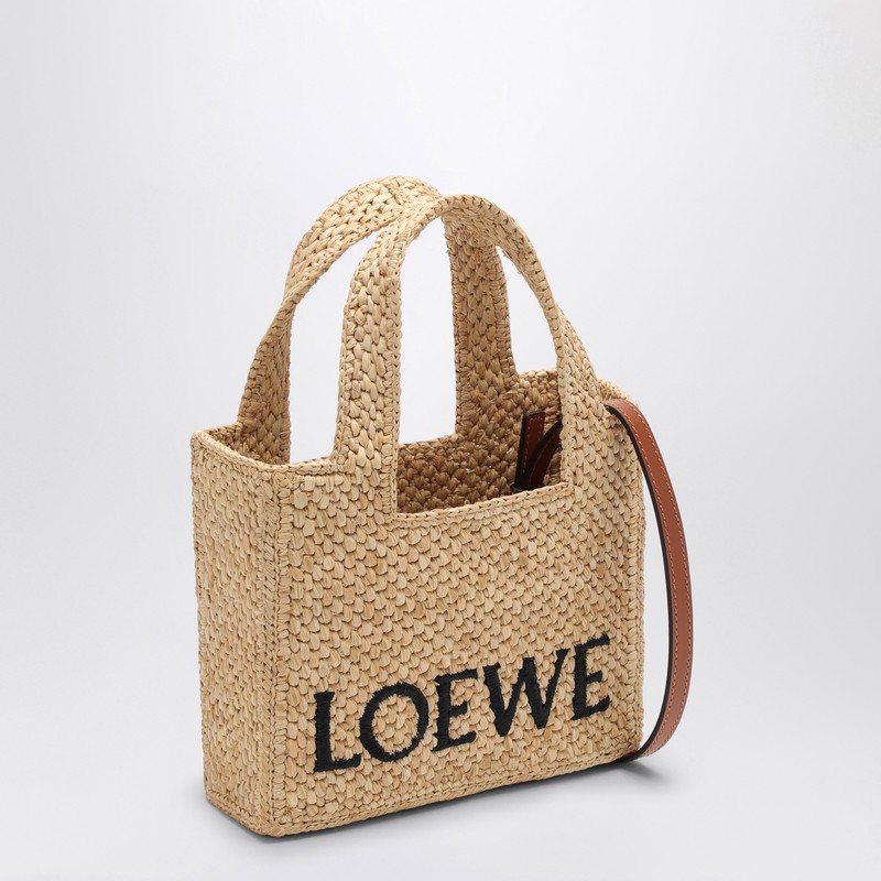 Loewe Font Tote Mini Raffia Bag In Sand