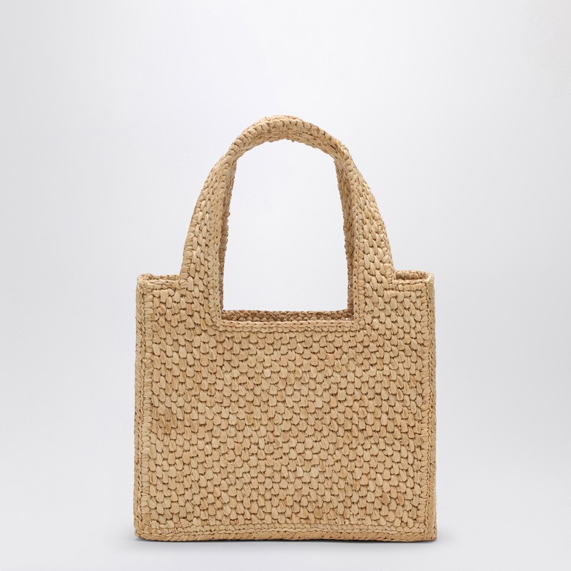 Loewe Font Tote Mini Raffia Bag In Sand