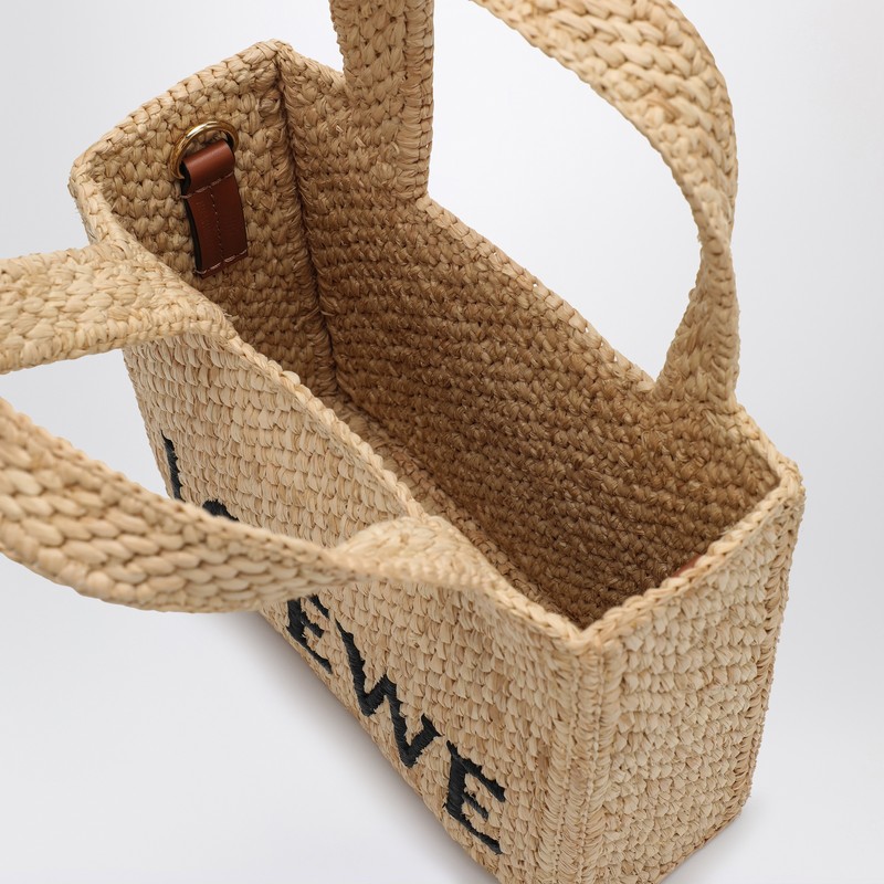 Loewe Font Tote Mini Raffia Bag In Sand