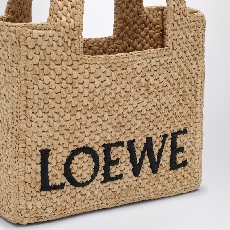 Loewe Font Tote Mini Raffia Bag In Sand
