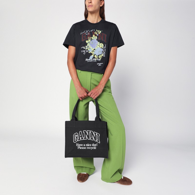 Ganni Large Black Canvas Tote Bag In Black