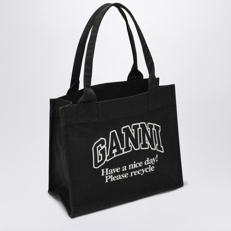Ganni Large Black Canvas Tote Bag In Black