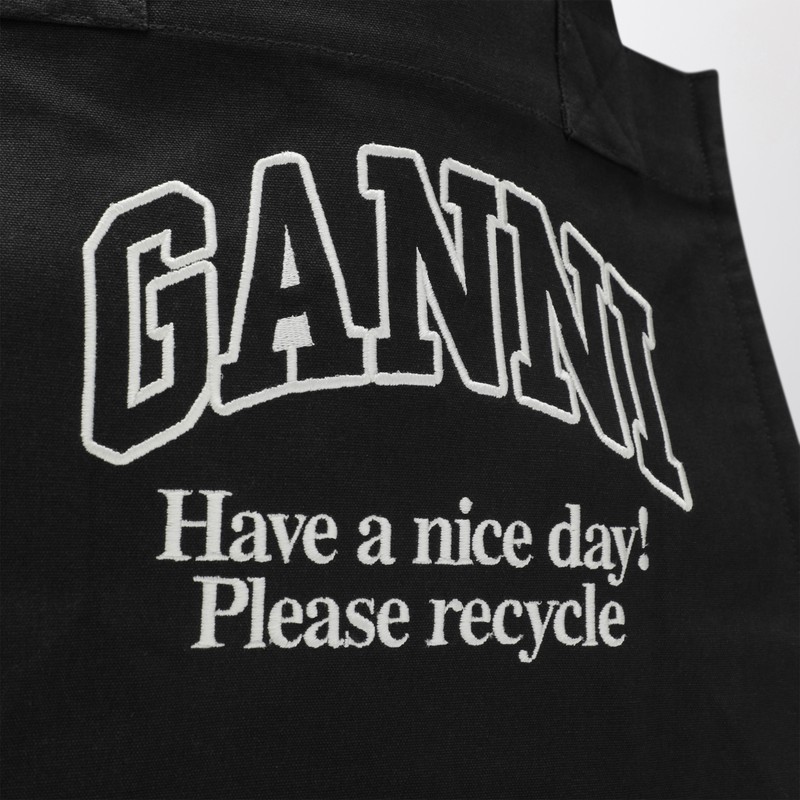 Ganni Large Black Canvas Tote Bag In Black