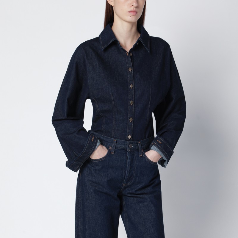 Agolde Dark Indigo Denim Shirt In Blue