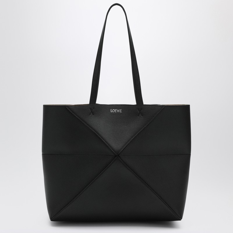 Loewe Medium Puzzle Fold Tote Bag In Black Grenade Leather