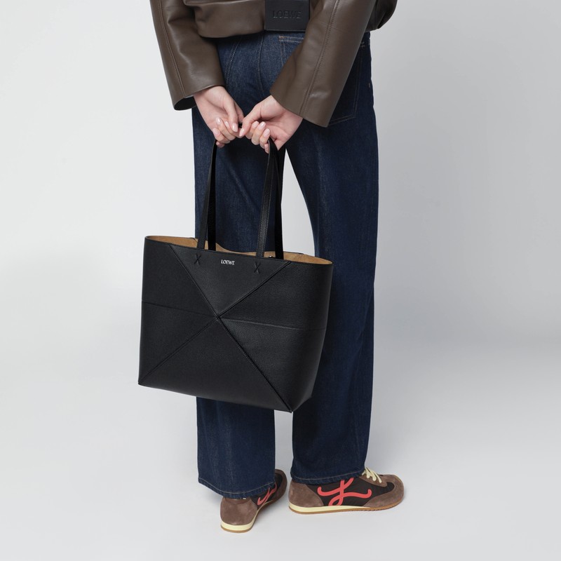 Loewe Medium Puzzle Fold Tote Bag In Black Grenade Leather In Black