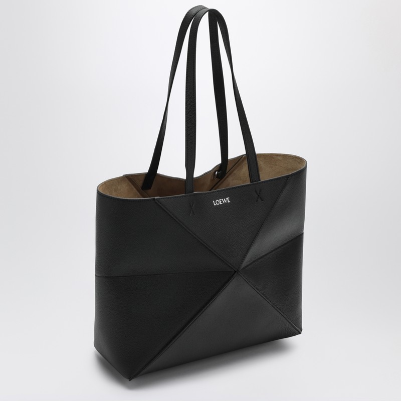 Loewe Medium Puzzle Fold Tote Bag In Black Grenade Leather In Black