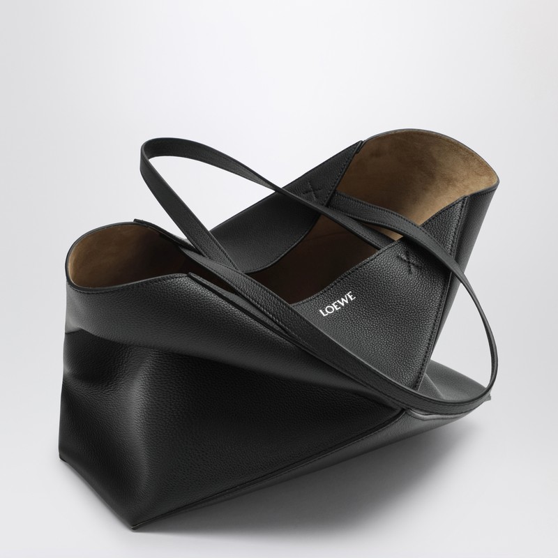 Loewe Medium Puzzle Fold Tote Bag In Black Grenade Leather In Black