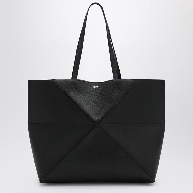 Large Puzzle Fold Tote bag in black grenade leather