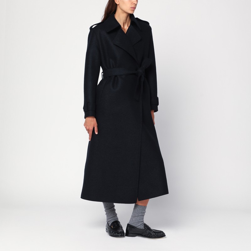 Navy blue wool wrap coat