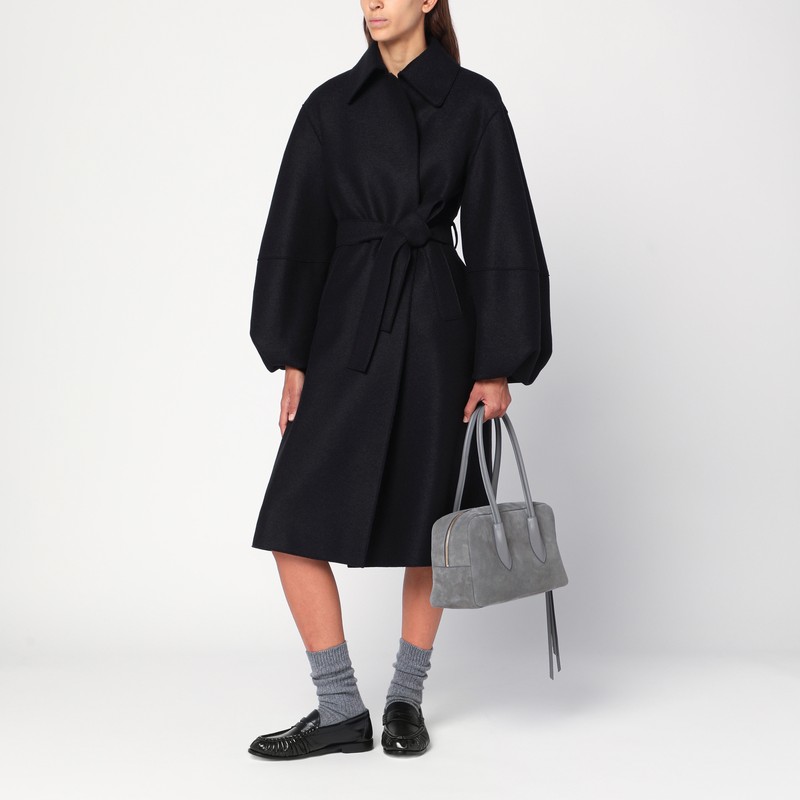 Harris Wharf London Black Wool Belted Coat In Black