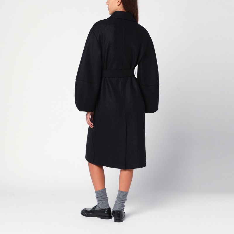 Harris Wharf London Black Wool Belted Coat In Black
