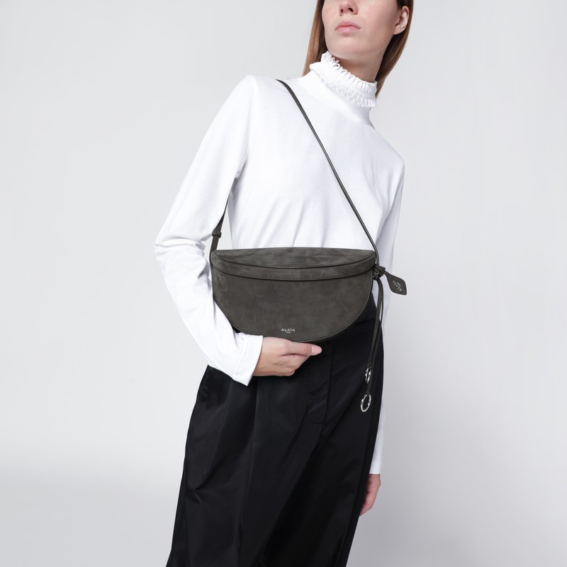 Alaïa Anthracite Gray Nubuck East West Belt Bag In Gray