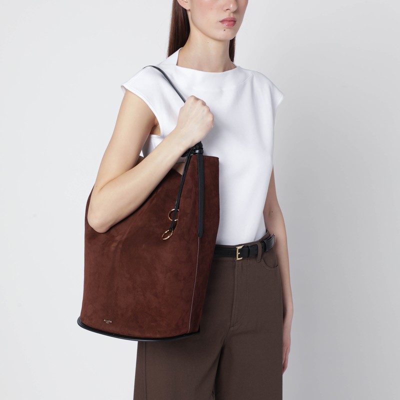Alaïa Hip Large Brown Suede Leather Bucket Bag In Brown