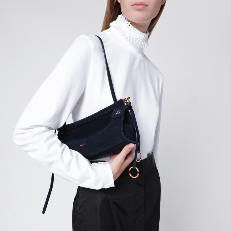 Alaïa Alaia Midnight Blue Suede Small Le Click East West Bag Women In Black