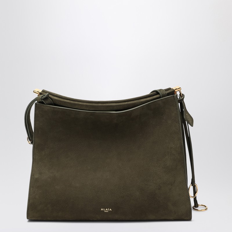 Alaïa Le Click Medium Square Khaki Nubuck Bag In Green