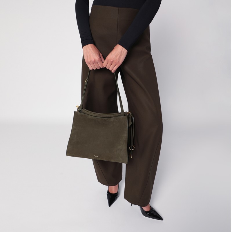 Alaïa Le Click Medium Square Khaki Nubuck Bag In Green