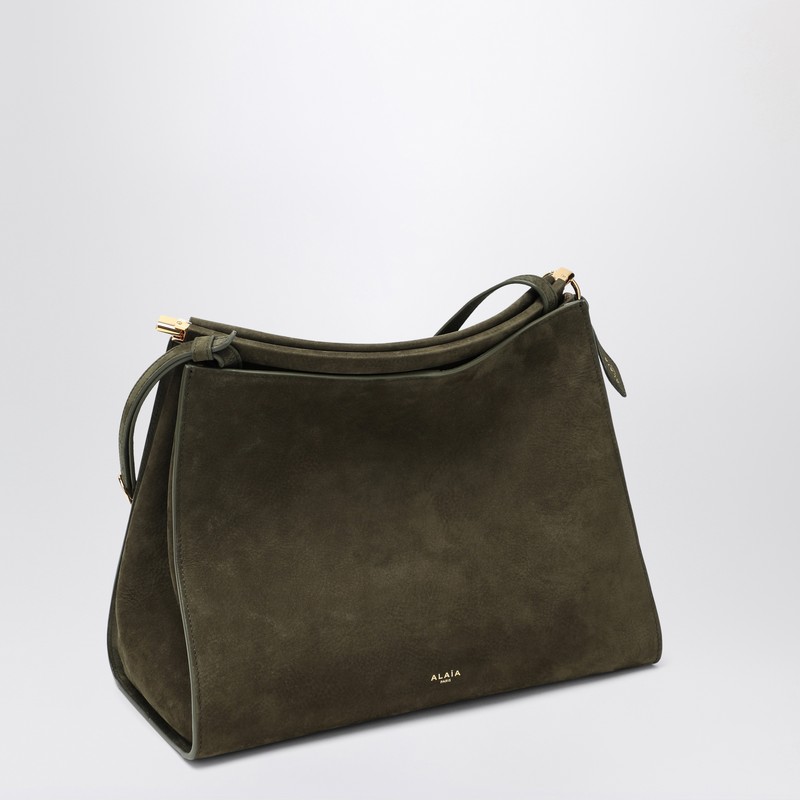 Alaïa Le Click Medium Square Khaki Nubuck Bag In Green
