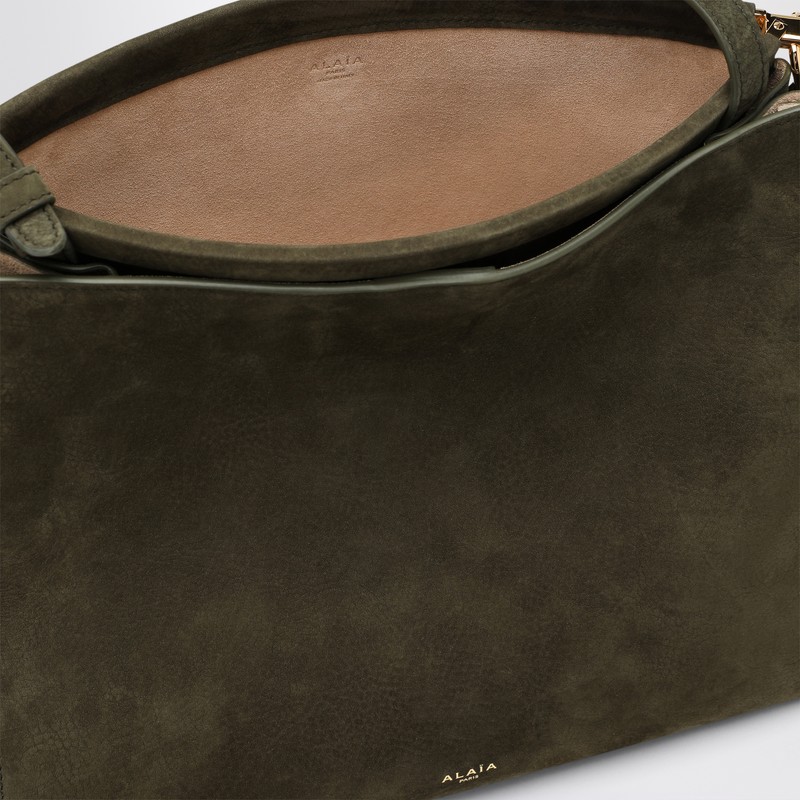 Alaïa Le Click Medium Square Khaki Nubuck Bag In Green