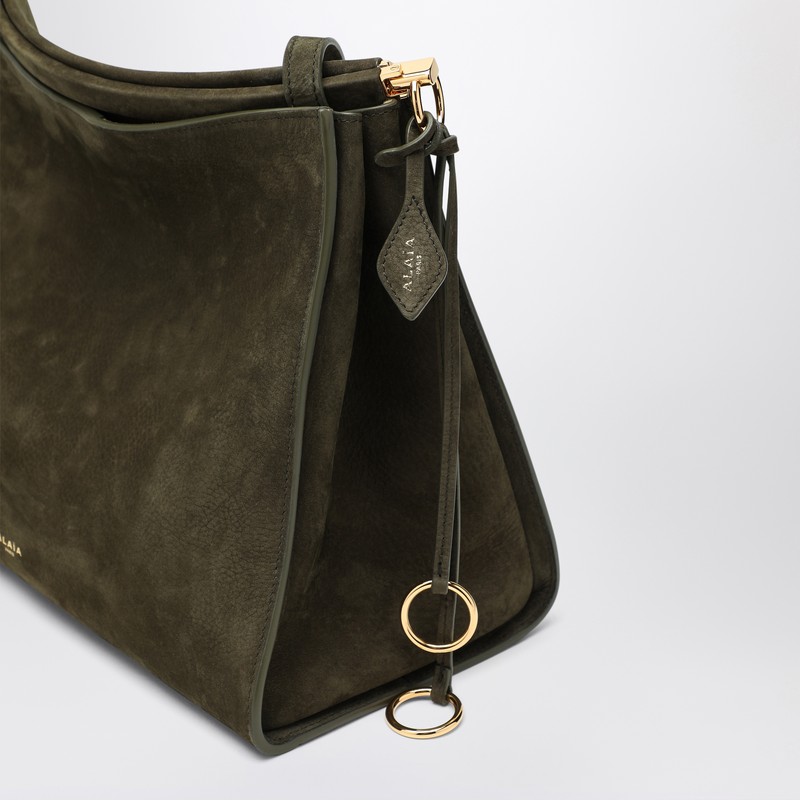 Alaïa Le Click Medium Square Khaki Nubuck Bag In Green