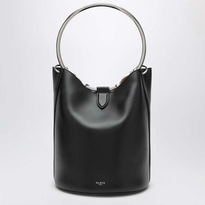 Large Ring Bucket black leather bag