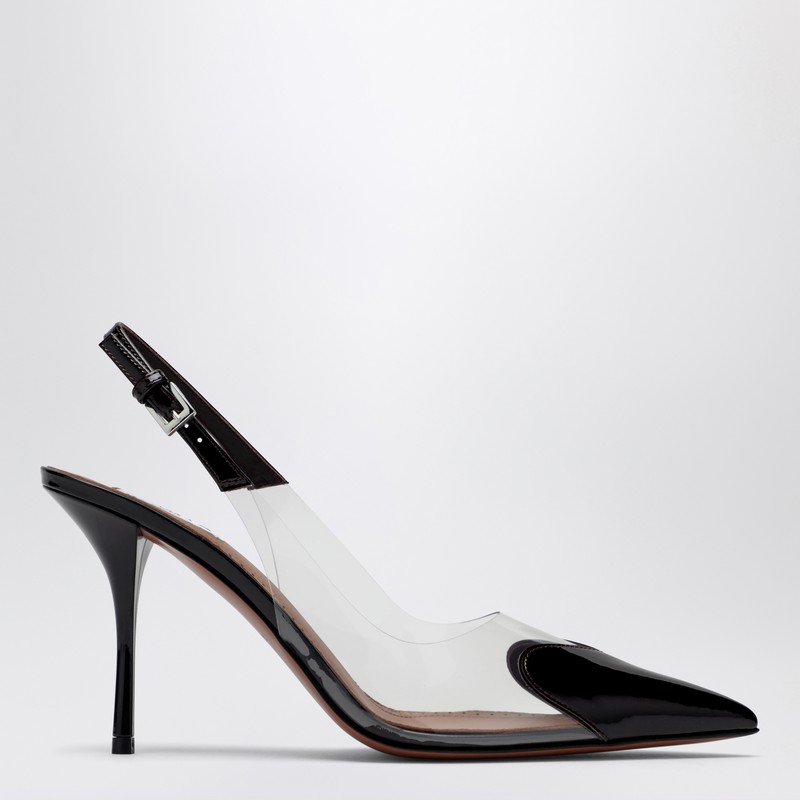 High slingback Le Coeur in aubergine patent leather