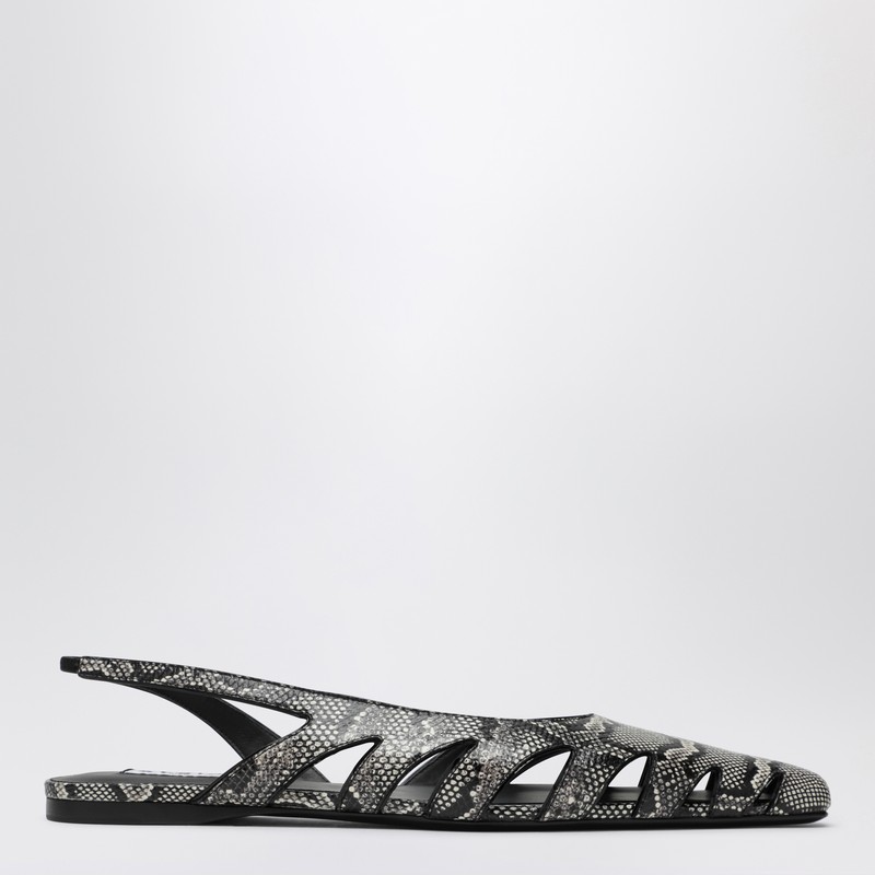 Slingback ballerinas in python-effect printed leather