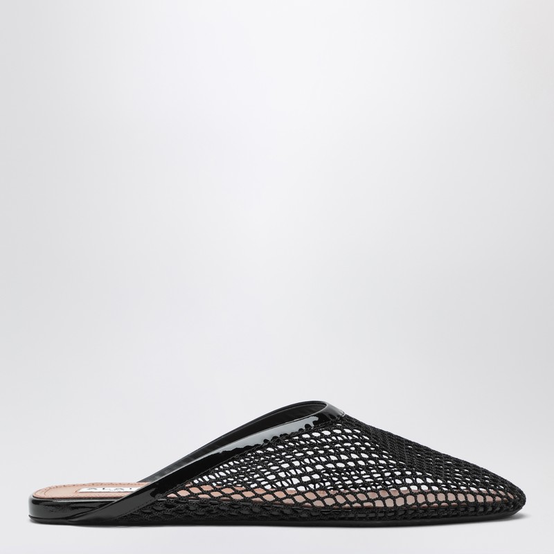 Flat mules black in mesh