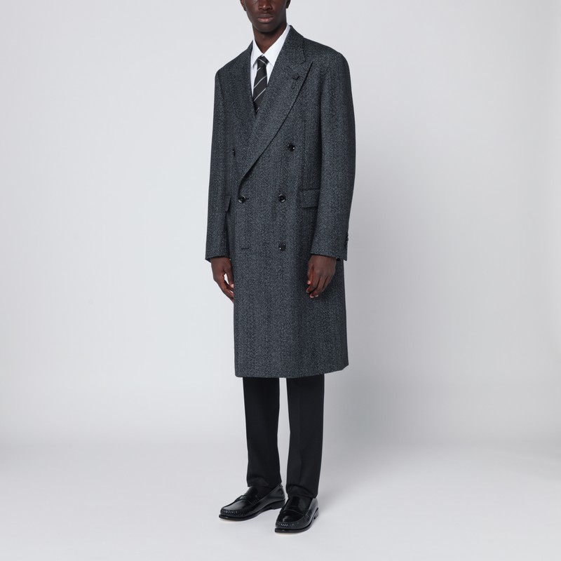 Lardini Grey Herringbone Double-breasted Coat In Gray
