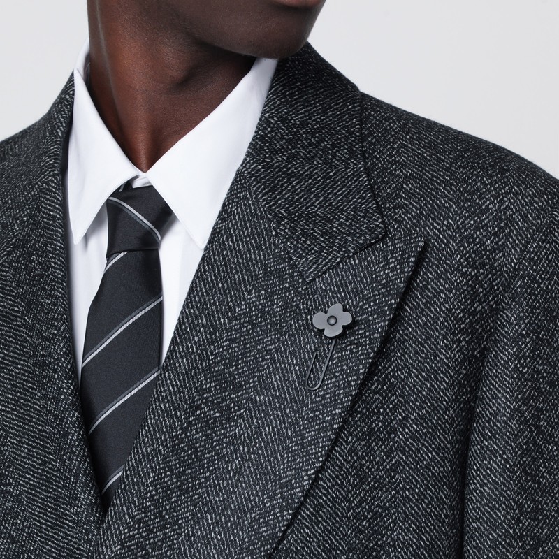 Lardini Grey Herringbone Double-breasted Coat In Gray