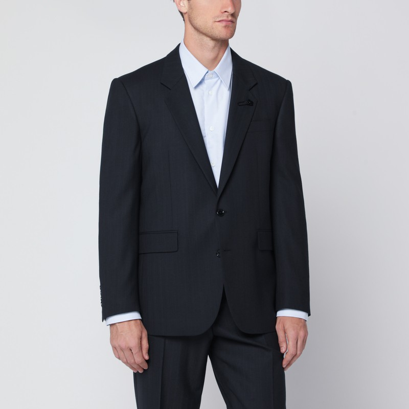 Single-breasted blue wool blend jacket