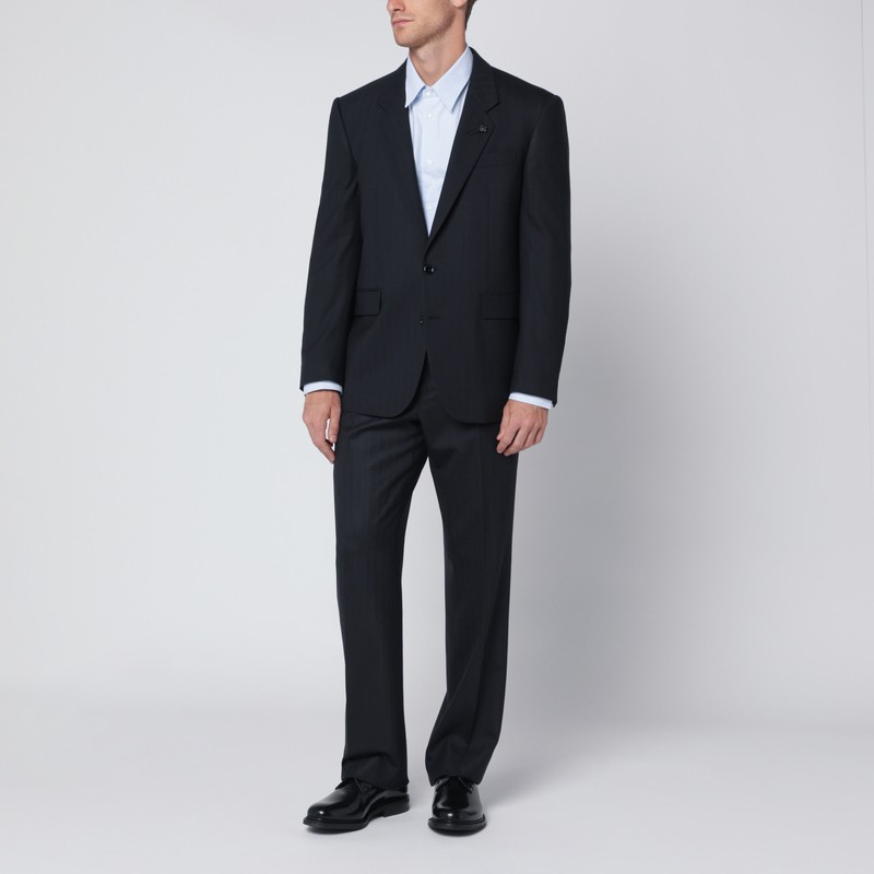 Lardini Single Breasted Wool Blend Jacket With Flap Pockets In Blue