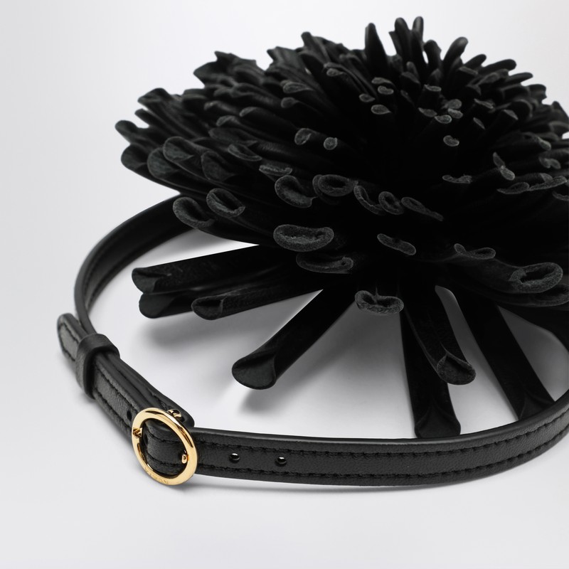 Alaïa Black Leather Flower Choker In Black