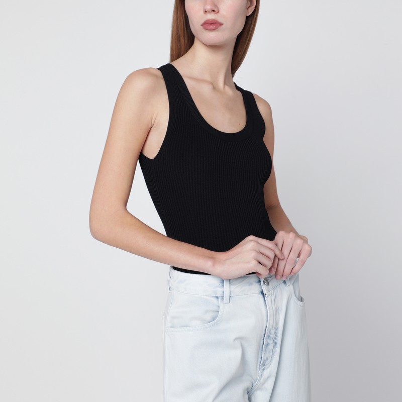 Alaïa Black Ribbed Knit Bodysuit In Black