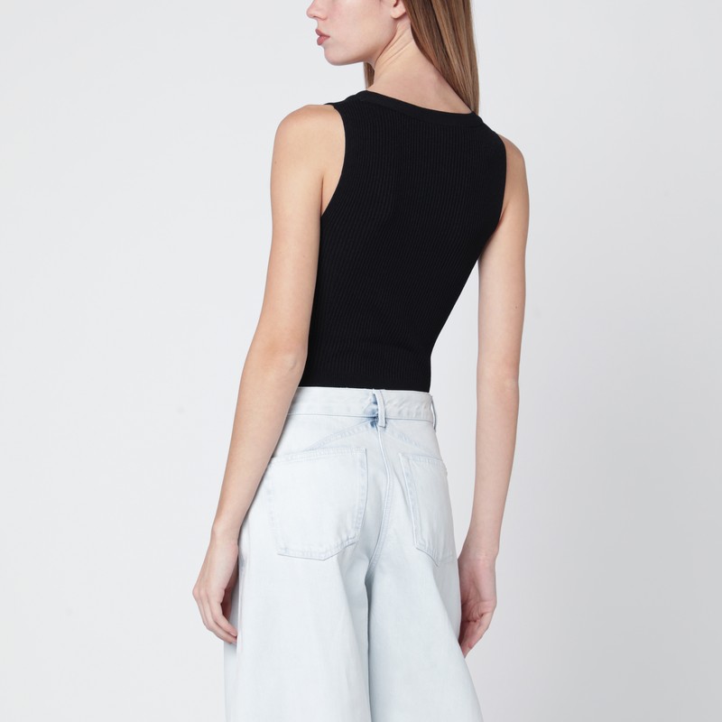 Alaïa Black Ribbed Knit Bodysuit In Black