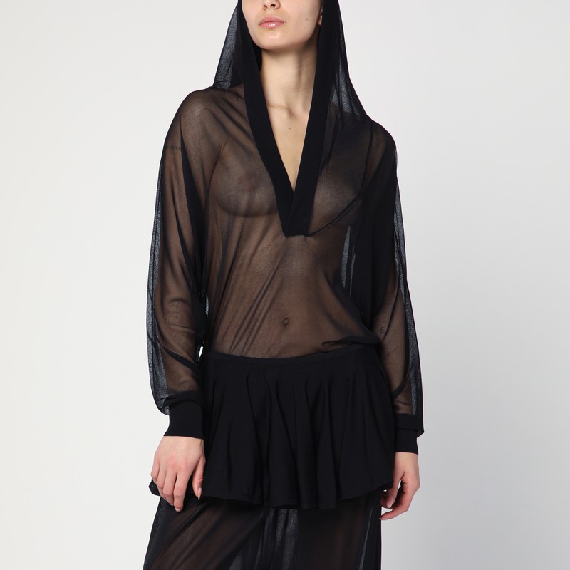 Hooded black bodysuit in fine knit - Alaïa - Modalova