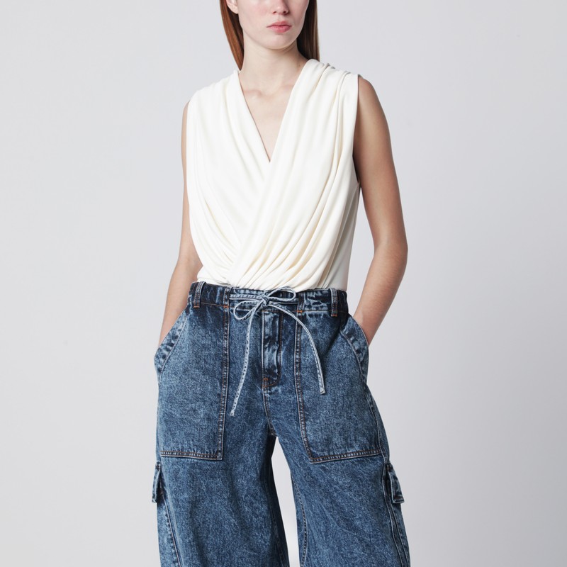 Cream viscose bodysuit with hood