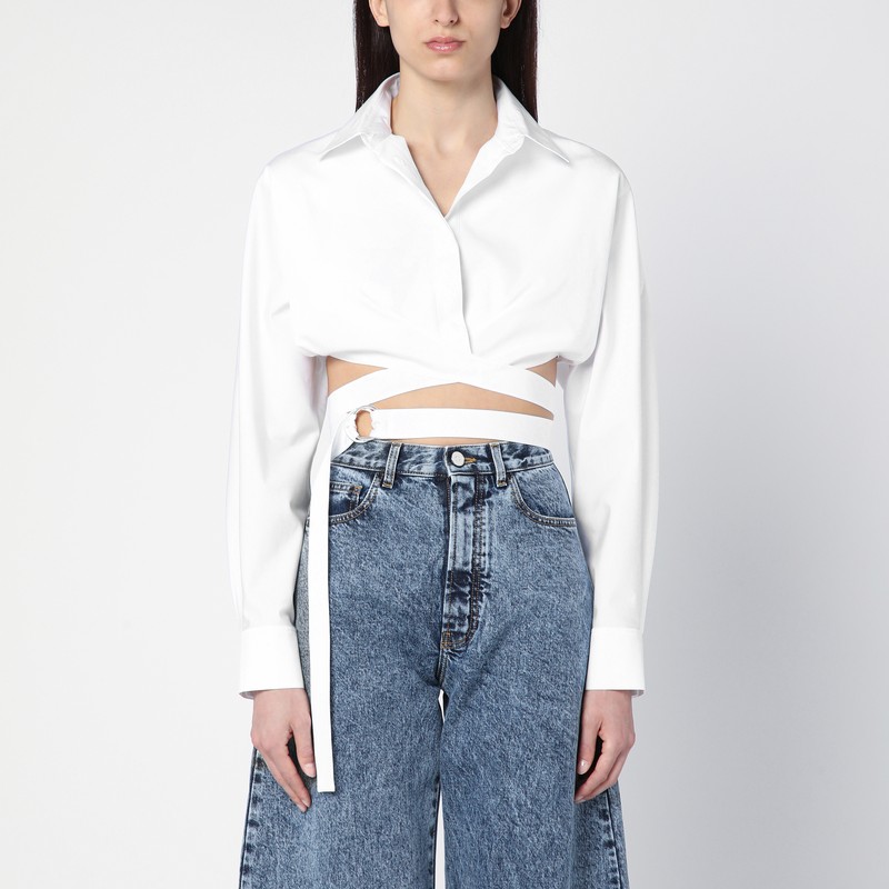 Shop Alaïa White Cotton Crossover Shirt