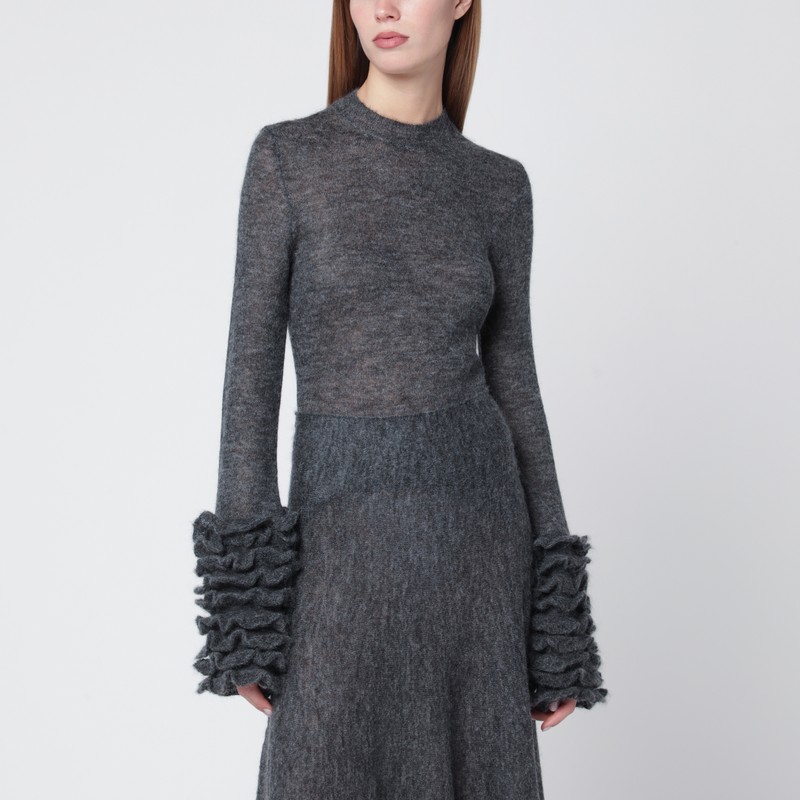 Grey mohair-blend sweater with ruffles