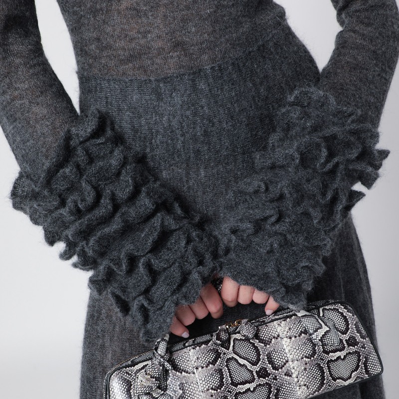 Alaïa Grey Mohair-blend Sweater With Ruffles In Gray